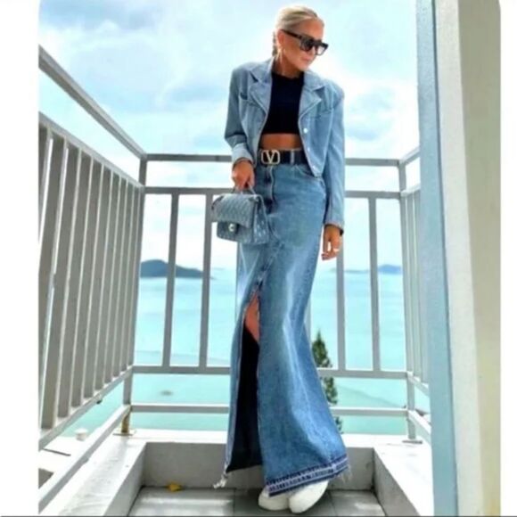 Nwt ZARA TRF LONG DENIM SKIRT medium - Picture 3 of 16